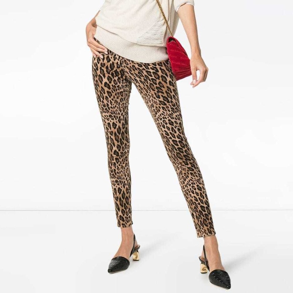 Frame Women Ali Leopard Print High-Rise Cigarette Jeans Cropped Camel Size 26